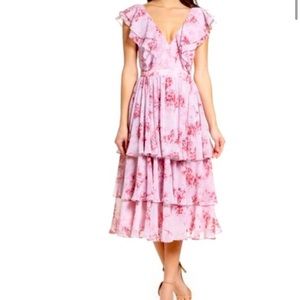 Fame and partners pink floral tiered dress
